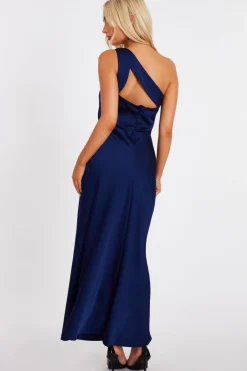 Quiz Satin One Shoulder Midaxi Dress Navy Discount