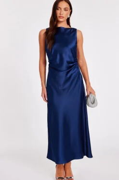 Quiz Satin Ruched Midaxi Dress Navy Best