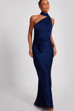 Quiz Satin Wrap Neck Maxi Dress Navy Best
