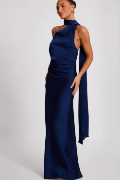 Quiz Satin Wrap Neck Maxi Dress Navy Best