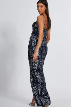 Quiz Navy Sequin Floral Maxi Dress Hot