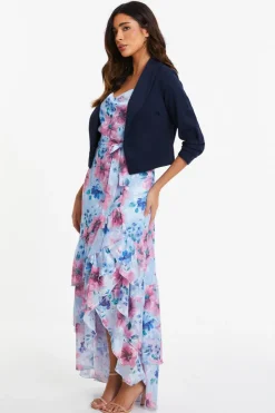 Quiz Shawl Collar Crop Jacket Navy Clearance