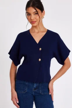 Quiz Short Sleeve Knit Cardigan Navy Online