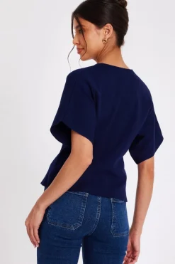 Quiz Short Sleeve Knit Cardigan Navy Online