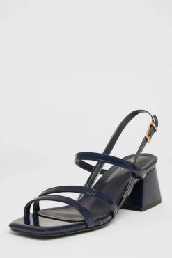 Quiz Slingback Low Block Heels Navy Clearance