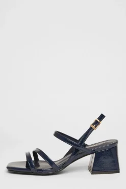 Quiz Slingback Low Block Heels Navy Clearance