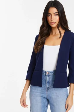 Quiz Tailored Cropped Blazer Navy Clearance