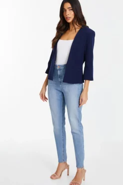 Quiz Tailored Cropped Blazer Navy Clearance