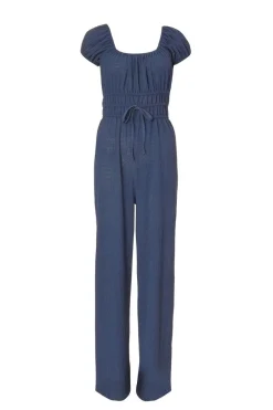 Quiz Navy Textured Puff Sleeve Jumpsuit Online