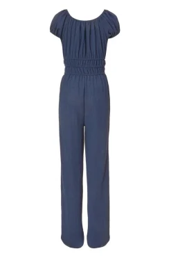 Quiz Navy Textured Puff Sleeve Jumpsuit Online