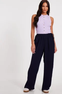 Quiz Tie Waist Palazzo Trousers Navy