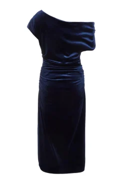 Quiz Navy Velvet One Shoulder Midaxi Dress Hot