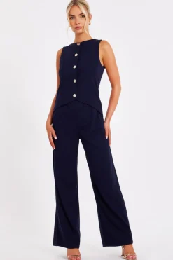 Quiz Waistcoat Jumpsuit Navy New