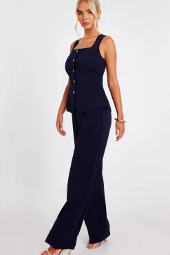 Quiz Wide Leg Trousers Navy