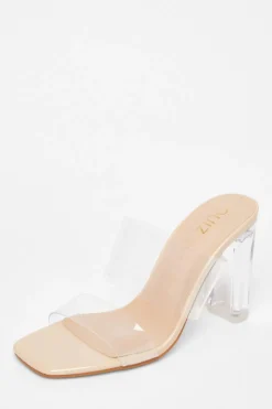Quiz Nude Clear Strap Mule Heels Discount
