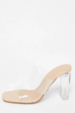 Quiz Nude Clear Strap Mule Heels Discount