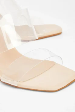 Quiz Nude Clear Strap Mule Heels Discount
