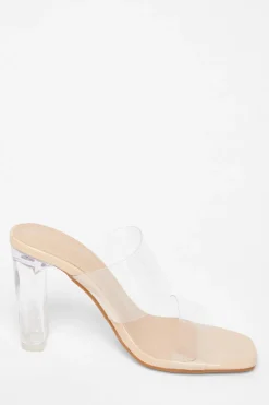 Quiz Nude Clear Strap Mule Heels Discount
