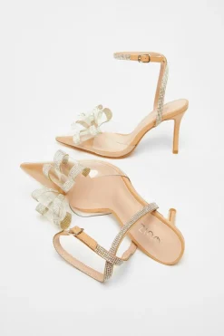 Quiz Nude Diamante Bow Court Heels Clearance