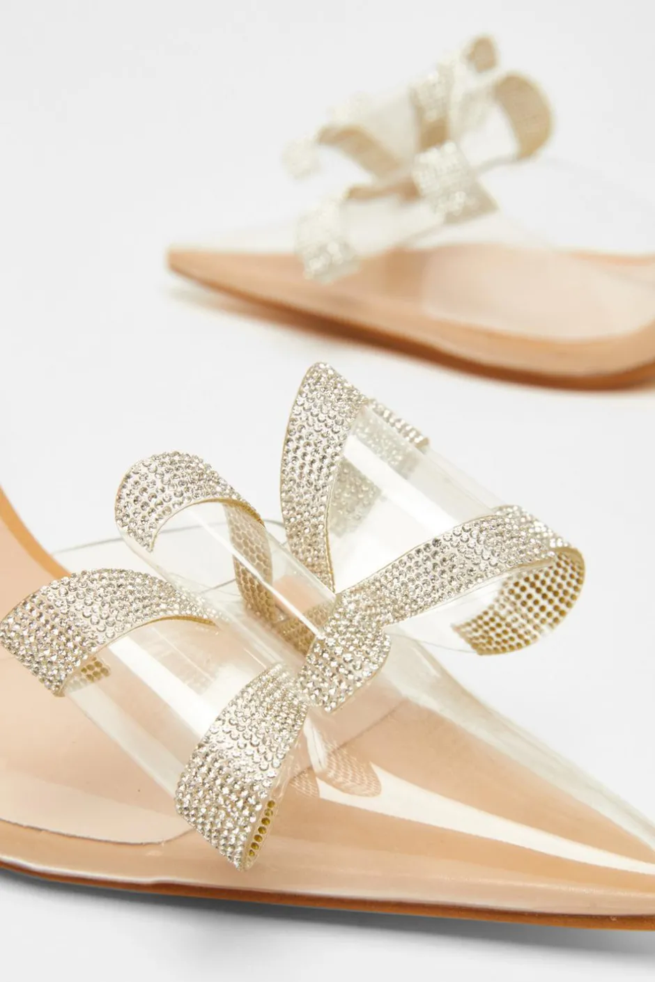Quiz Nude Diamante Bow Court Heels Clearance