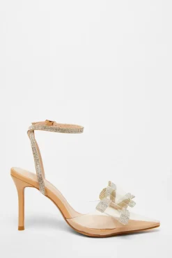 Quiz Nude Diamante Bow Court Heels Clearance