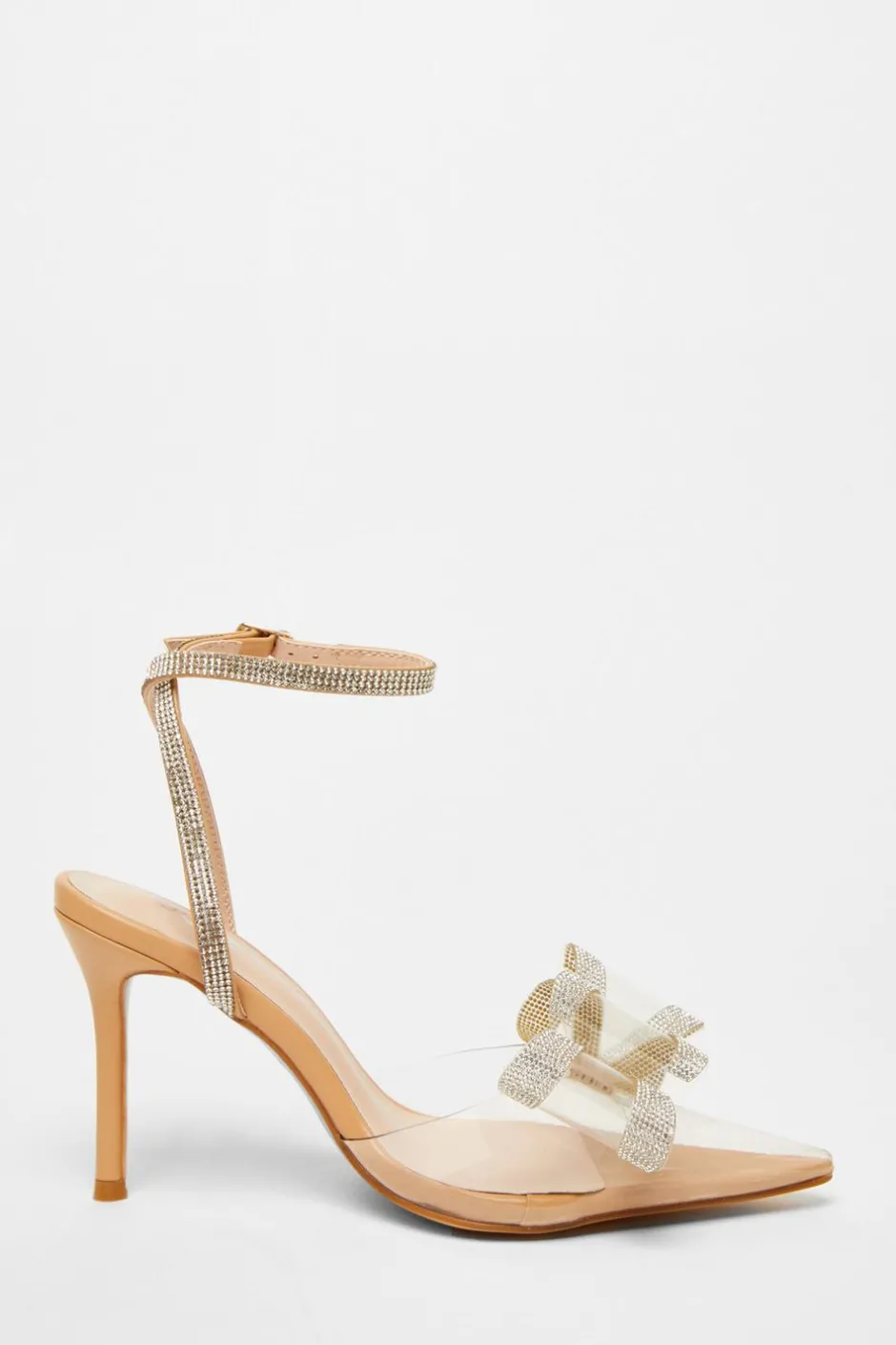 Quiz Nude Diamante Bow Court Heels Clearance