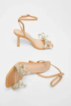 Quiz Diamante Bow Heels Nude Discount