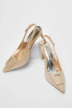 Quiz Nude Diamante Court Sling Back Heel Online