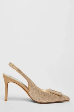 Quiz Nude Diamante Court Sling Back Heel Online