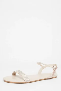 Quiz Diamante Flat Sandals Nude Clearance