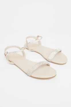 Quiz Diamante Flat Sandals Nude Clearance