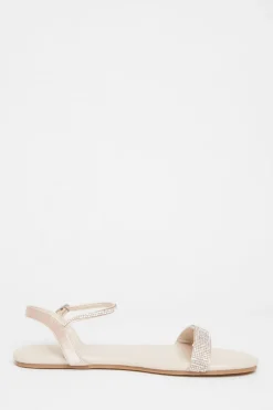 Quiz Diamante Flat Sandals Nude Clearance