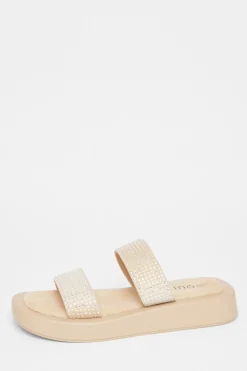 Quiz Diamante Flatform Sandals Nude Clearance