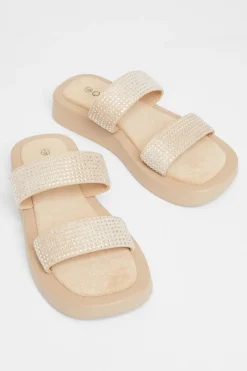 Quiz Diamante Flatform Sandals Nude Clearance