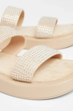 Quiz Diamante Flatform Sandals Nude Clearance