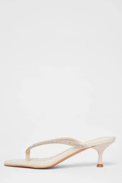 Quiz Diamante Toe Post Heels Nude Discount