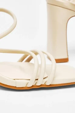 Quiz Faux Leather Block Heeled Sandals Nude Clearance