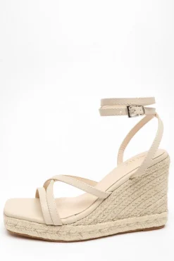 Quiz Faux Leather Strappy Woven Wedges Nude Discount