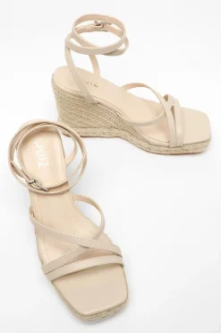 Quiz Faux Leather Strappy Woven Wedges Nude Discount