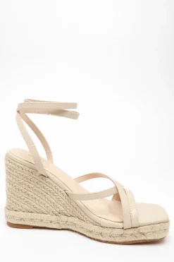 Quiz Faux Leather Strappy Woven Wedges Nude Discount