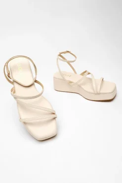 Quiz Faux Leather Strappy Flatform Sandals Nude Sale