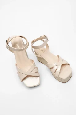 Quiz Faux Leather Strappy Wedges Nude Discount