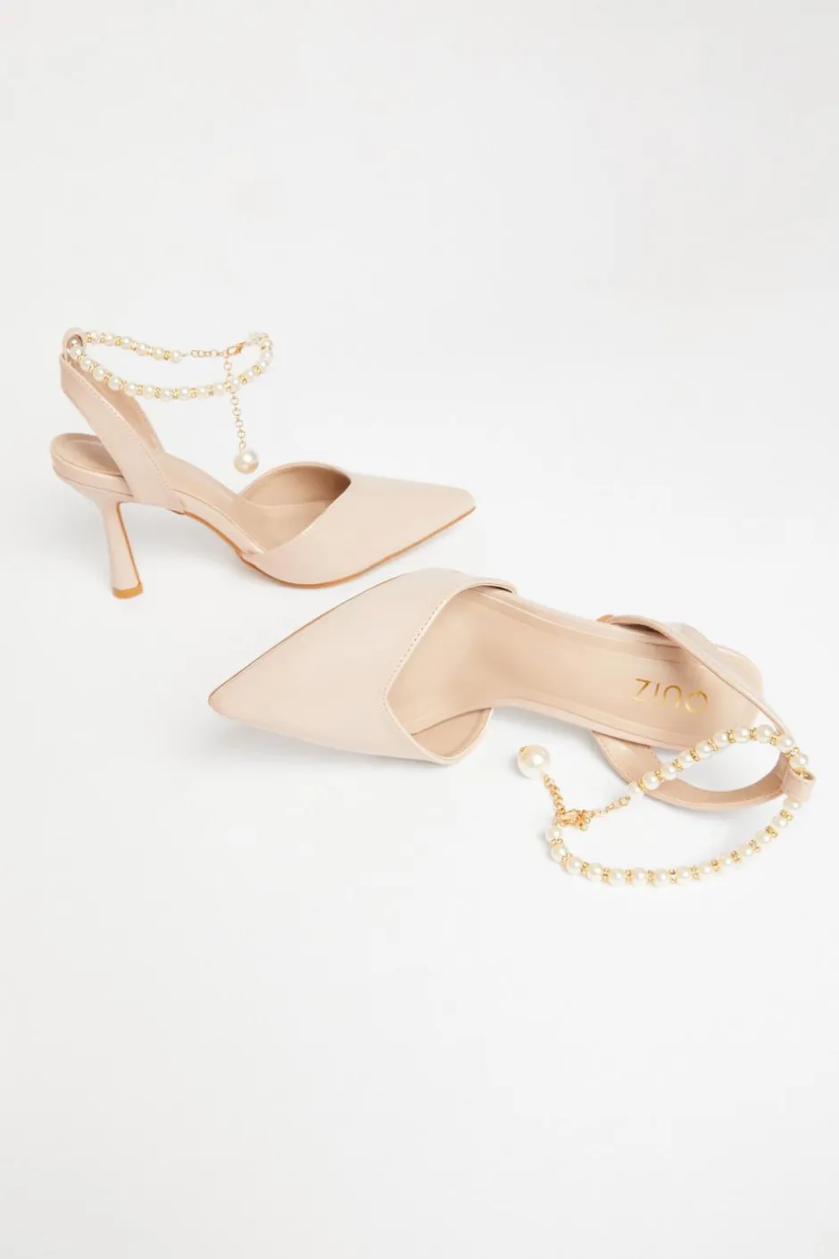 Quiz Pearl Strap Court Heels Nude