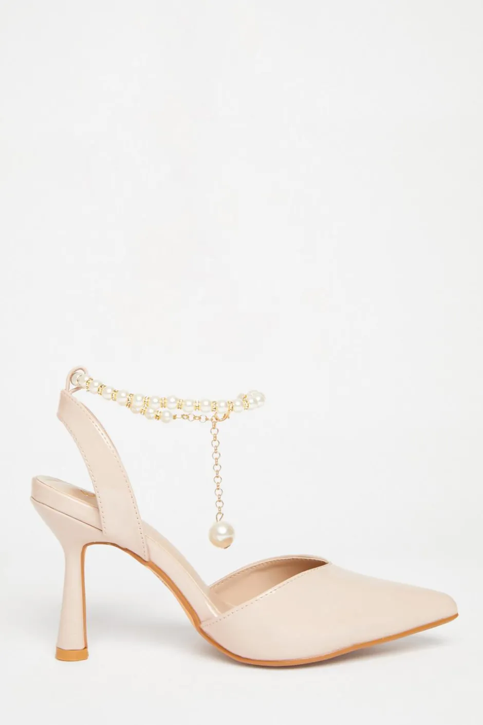 Quiz Pearl Strap Court Heels Nude