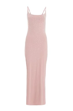 Quiz Nude Rhinestone Square Neck Maxi Dress New