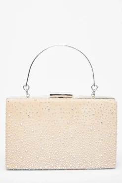 Quiz Nude Satin Embellished Box Bag Online