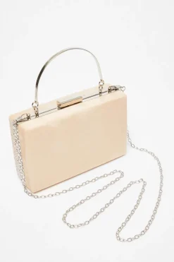 Quiz Nude Satin Embellished Box Bag Online