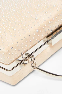 Quiz Nude Satin Embellished Box Bag Online
