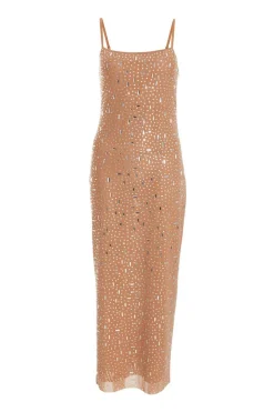 Quiz Square Neck Embellished Maxi Dress Nude Discount