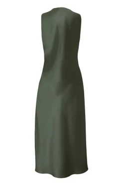 Quiz Satin Ruched Midi Dress Olive Outlet